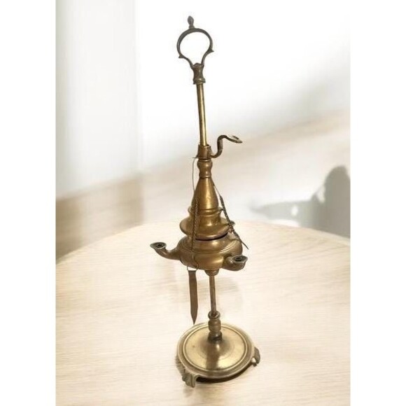 Oil 3-WICK Lucerne Lamp Brass Chatelaine Chains and Tools 16